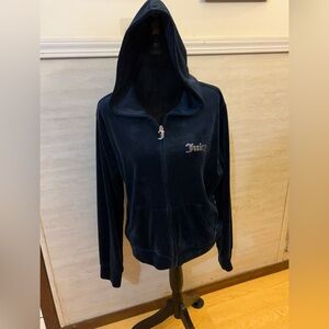 Juicy Couture Dark Blue signature "J" zipper pull Velour Zip-Up Hoodie
